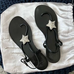 Giuseppe Zanotti Flat Thong Sandals with Embellished Crystal Star - Size 37.5